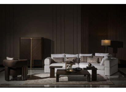 Salon Suite Canapé d'angle Canapé en tissu Fauteuil Ensemble de table basse 6 pièces brun