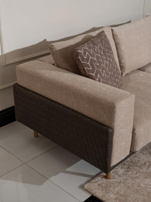 Complétez le salon Canapé Tables basses ensemble de 6 pièces Canapé en tissu Beige Bois Moderne