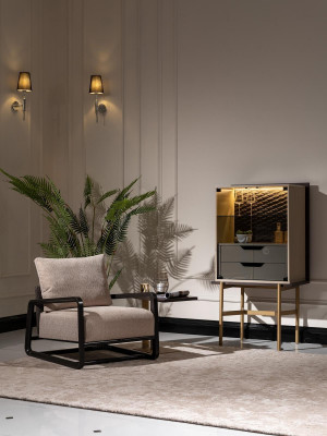 Ensemble de salon de groupe 3 pièces Fauteuil Table d'appoint Armoire Gris Détente
