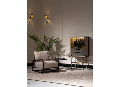 Ensemble de salon de groupe 3 pièces Fauteuil Table d'appoint Armoire Gris Détente