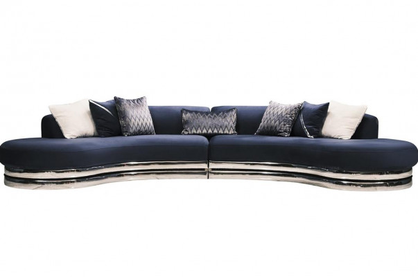 Canapé Canapé 5 places Canapé rembourré Grand canapé en tissu Bleu Design moderne