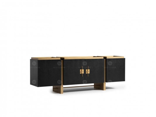 Buffet Armoire Commode Bois Noir Design Moderne Or