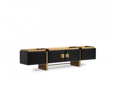 Meuble télé sideboard Lowboard TV Stand - Design moderne noir et or en bois