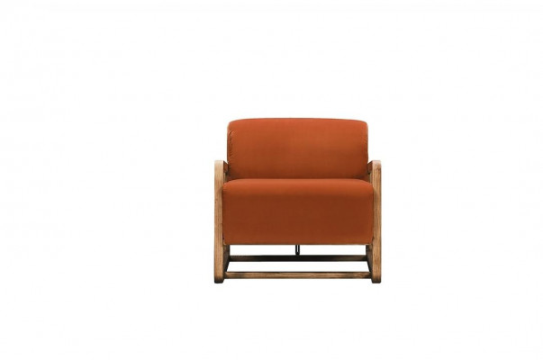 Fauteuil 1 place orange en bois pour salon, design de chaise de détente.