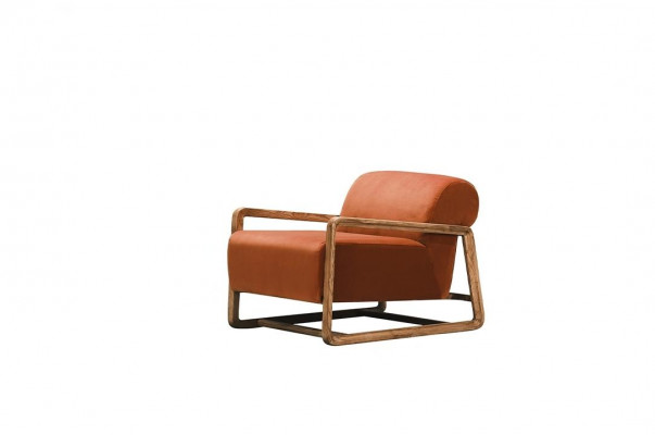 Fauteuil 1 place orange en bois pour salon, design de chaise de détente.
