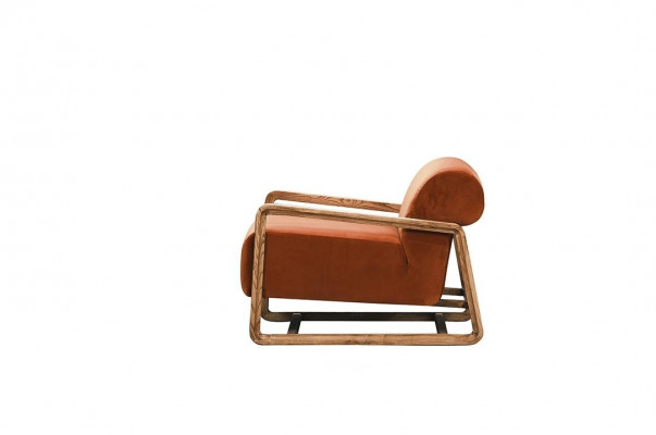 Fauteuil 1 place orange en bois pour salon, design de chaise de détente.