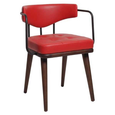 Fauteuil rouge Salle à manger Chaise en bois à un seul siège Salon Fauteuil monoplace