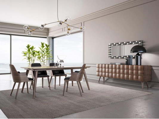 Ensemble complet Salle à manger 7 pièces Table à manger neuve 4x Chaises Buffet de luxe avec miroir.