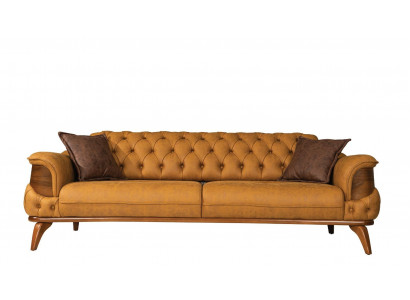 Canapé trois places moderne Chesterfield en cuir jaune design Salon.