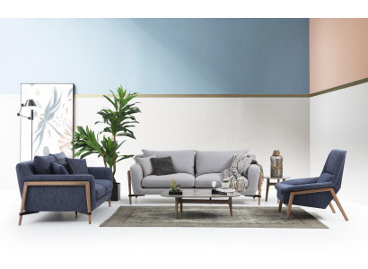 Ensemble complet de canapé Sofa 3-2-1 Places en Tissu Bleu