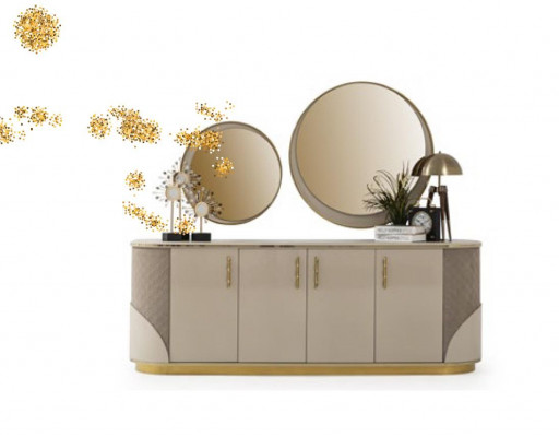Sideboard 2x Miroir Salon Design Meubles de Luxe Console Lowboard Beige
