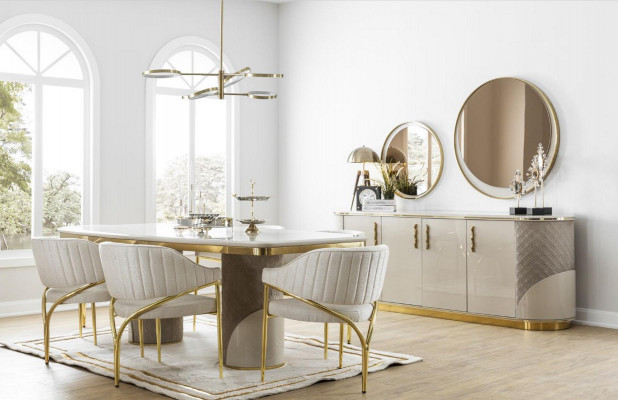 Sideboard 2x Miroir Salon Design Meubles de Luxe Console Lowboard Beige