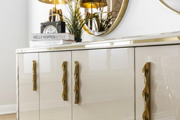 Sideboard 2x Miroir Salon Design Meubles de Luxe Console Lowboard Beige