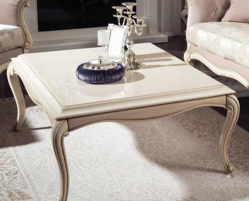 Table basse française Baroque Rococo Mobilier Blanc Argent Ameublement Bois