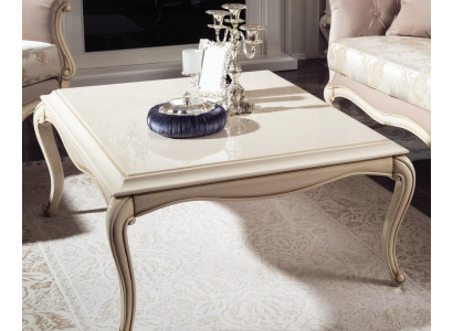Table basse française Baroque Rococo Mobilier Blanc Argent Ameublement Bois