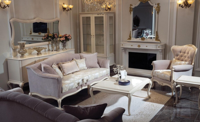 Table basse française Baroque Rococo Mobilier Blanc Argent Ameublement Bois