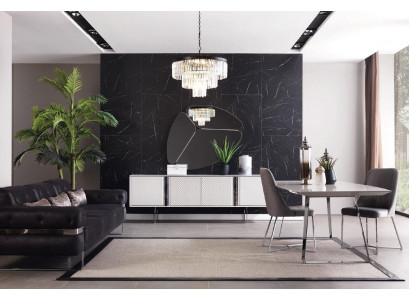 Salle à manger Ensemble Canapé Table 4x Chaise Set Buffet Miroir Mobilier 8 pièces