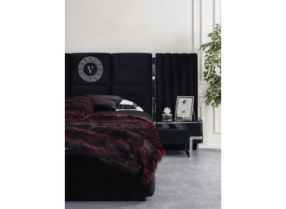 Table de chevet noire Meuble de chambre de luxe Table de rangement de designer 2 pièces.
