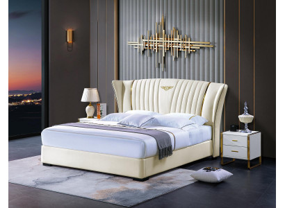 Lit Chambre Table de chevet Ensemble complet Suite de 3 pièces Lit en bois en cuir