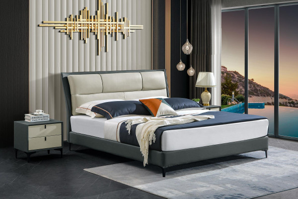 Chambre Lit Tables de chevet 3 pièces Ensemble Conception de luxe Lits Bois Lit double