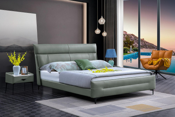 Lit complet Lit en cuir vert Lits de luxe Design de meubles de chambre à coucher 180x200