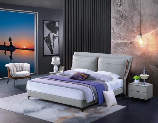 Lit en bois, lit double, lit de luxe, meubles de chambre, hôtel, 180x200cm, lits en cuir