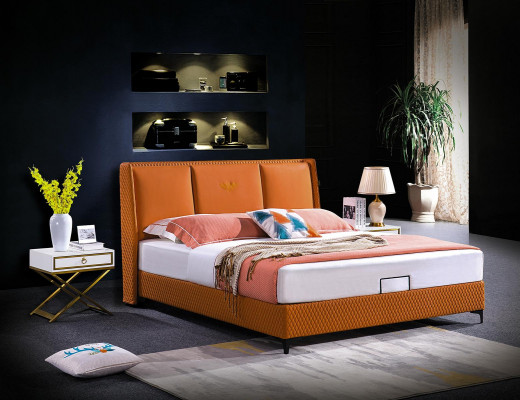 Matelassage de lit Orange Luxe Lits Doubles en cuir pour hôtel Chambre à coucher 180x200