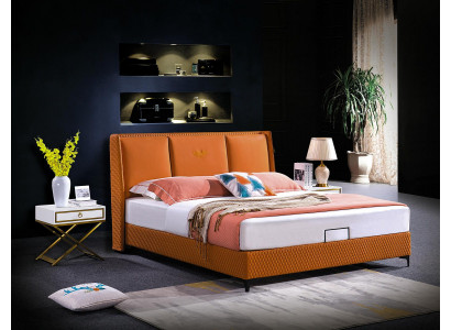 Matelassage de lit Orange Luxe Lits Doubles en cuir pour hôtel Chambre à coucher 180x200