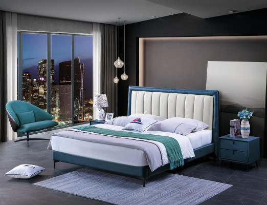 Conception de rembourrage de lit en cuir de luxe pour hôtel double de mariage lits en bois décoratifs sommeil
