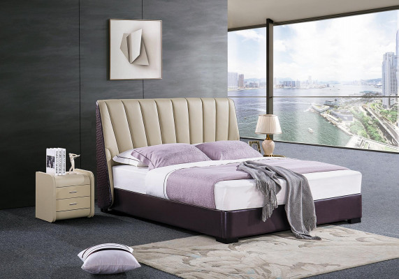 Lit Lit rembourré Design de chambre de luxe Lits Textile Bois Cadre de lit nouveau
