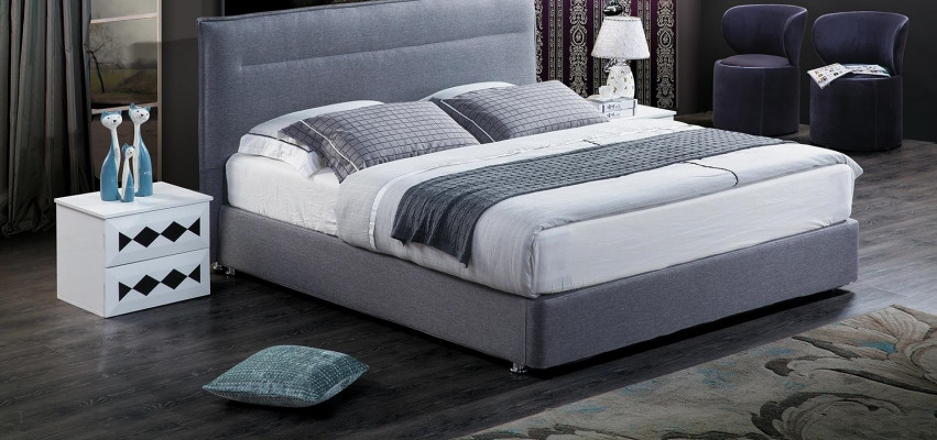 Lit sommier tapissier de luxe en tissu bleu pour hôtel, lits chambre à coucher design double.
