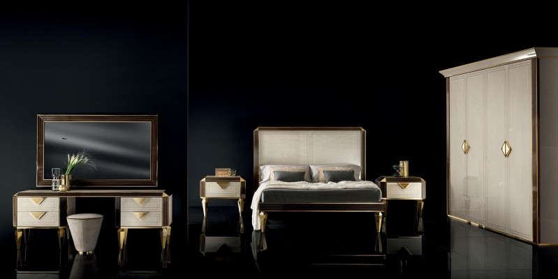 Lit Table de chevet Armoire 7 pièces. Ensemble de chambre à coucher Design Chambre à coucher de luxe