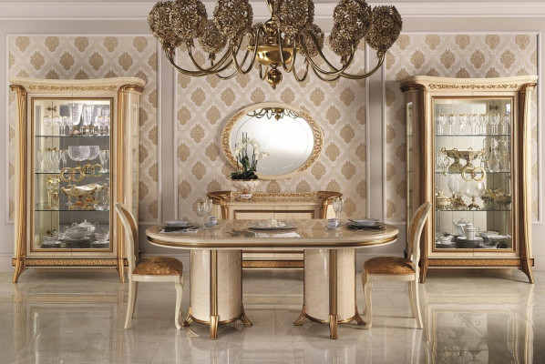 Table à manger Table Meubles Commode Vitrine Ensemble 5 pièces Groupe Design Salle à manger Suite