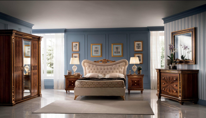 Ensemble de chambre arredoclassic™ Modigliani Baroque Rococo Lit Table de chevet 4 pièces.