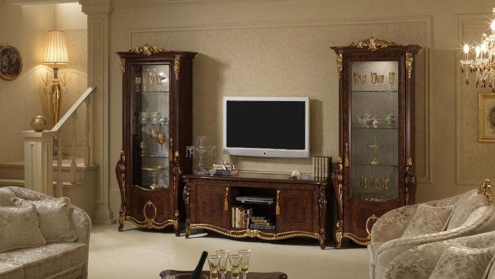 Unité murale Style baroque Vitrine de salon Buffet Meuble TV Étagère Unités murales Armoire
