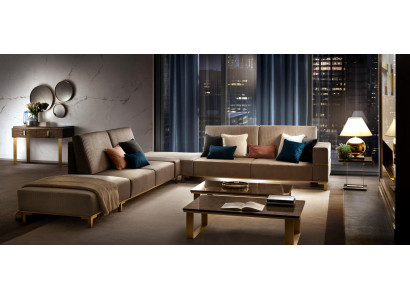 Canapé d'angle Canapé Canapé Canapé en textile Paysage de vie Mobilier de luxe en forme de L Table basse 2 pièces