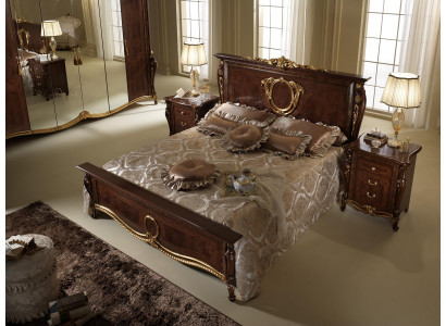 Lit double Lit Bois Design Lits Style Ancien Baroque Rococo 2x Tables de chevet neuves