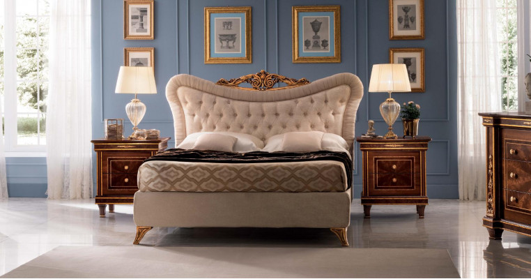 Lit + 2 x Tables de chevet Ensembles de chambre à coucher Lits doubles Baroque Art Nouveau