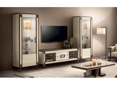 Design-Regalwandeinheit Sideboard 2x Vitrinenschrank TV-Schrank Lowboard Sideboard 3-tlg. Wohnwand-Set