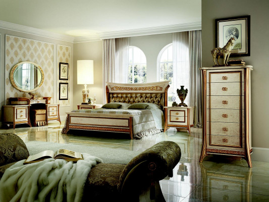 Lit + Table de chevet royal Chambre à coucher Lit rembourré Baroque Rococo Designer