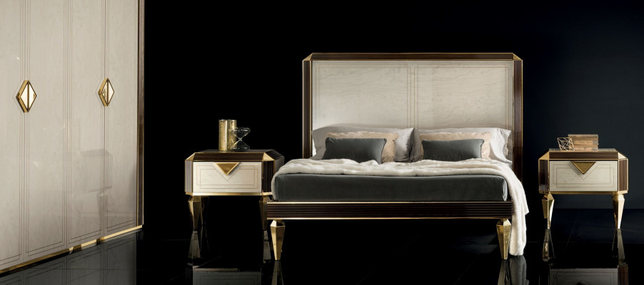 Lit 2x Table de chevet 3 pièces. Chambre à coucher Lits de luxe 180x200 chambre arredoclassic