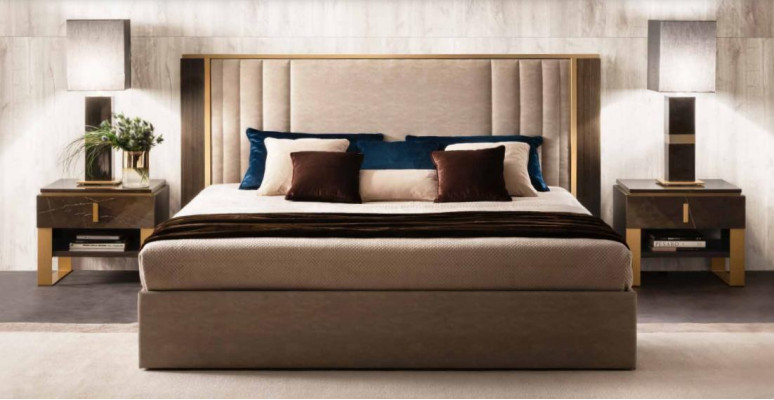 Lit 2x Table de chevet 3 pcs Ensemble de chambre à coucher Design Moderne Luxe Italien