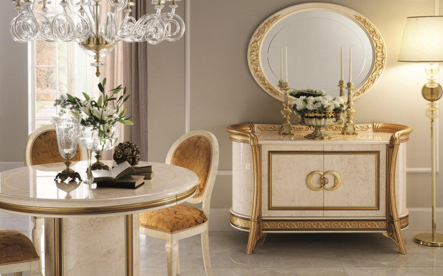Style de meubles baroques Ensemble de 2 pièces Commode avec miroir Mobilier de luxe en bois italien neuf