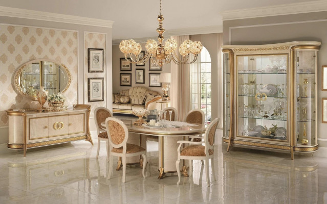 Salle à manger Salon Classique Beige arredoclassic Table à manger Table de design Bois