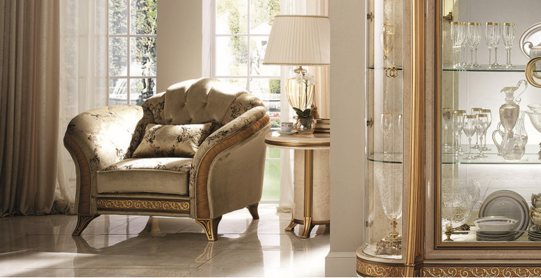 Salon Fauteuil de luxe Hôtel Rembourrage Classique 1 Place Beige arredoclassic