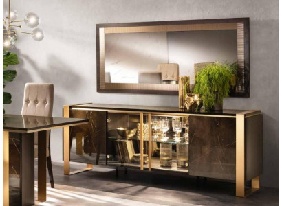 Buffet Buffet Commode Miroir Réel Artisanat Bois Étagère Étagères 2 pièces
