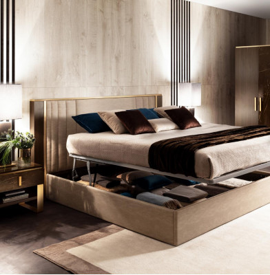 Lit en bois de designer Chambre à coucher Meubles élégants Lits doubles garnis de tissu arredoclassic