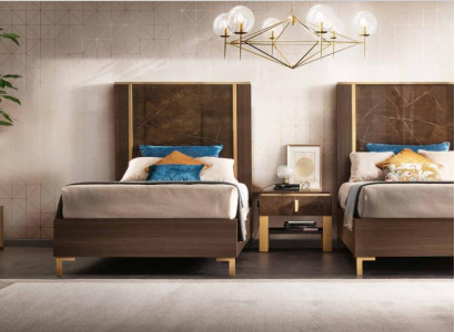 2x Lit + Table de chevet 3 pièces. Ensemble de chambre à coucher de luxe design