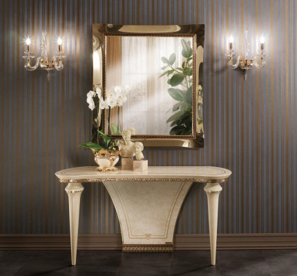Style de meubles Table console baroque Miroir en bois Italien Ensemble de 2 tables du Groupe