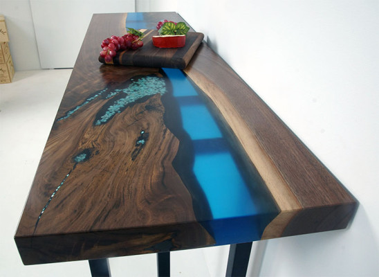 Table à manger River Table Véritable bois Tables en résine époxy solide 260x100 nouveau